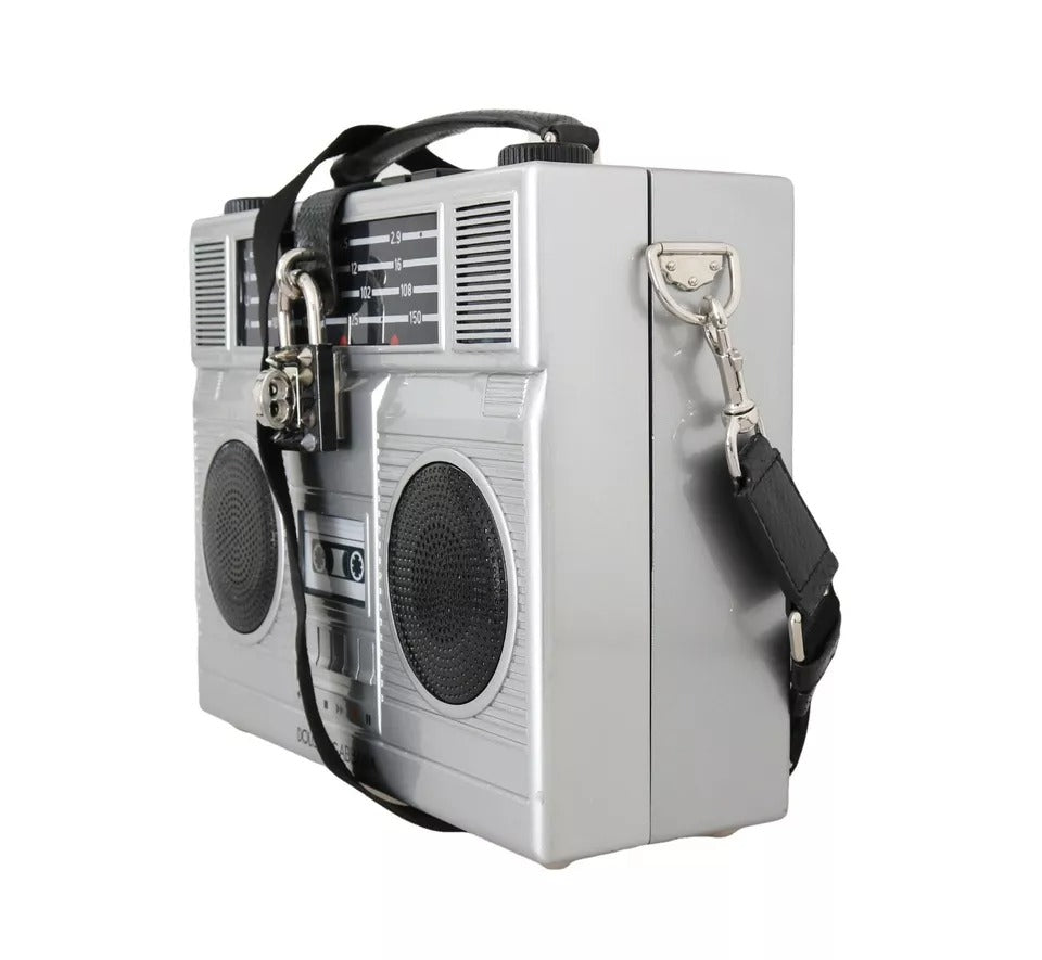 Dolce &amp; Gabbana Silver Retro Radio Boombox Limited Edition Håndlavet trætaske
