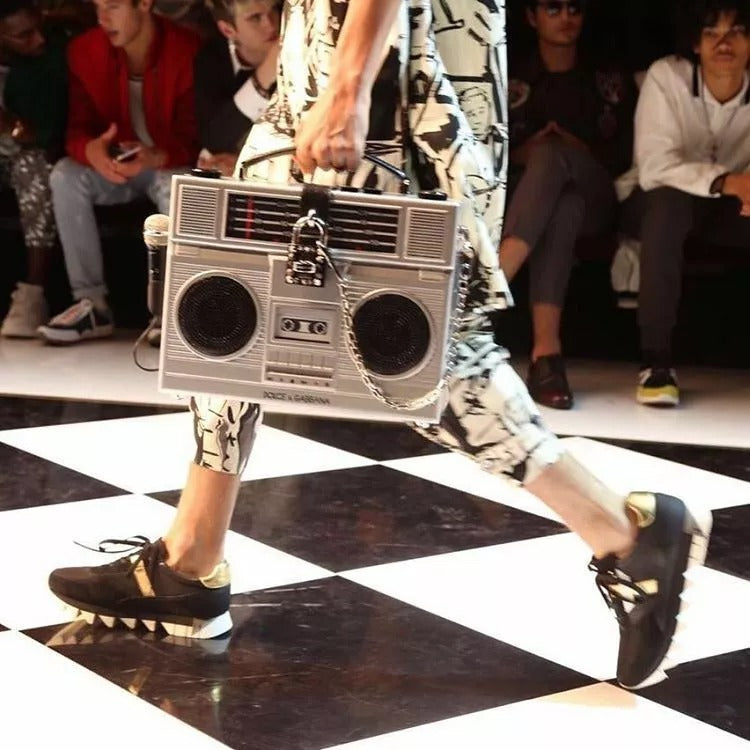 Dolce &amp; Gabbana Silver Retro Radio Boombox Limited Edition Håndlavet trætaske
