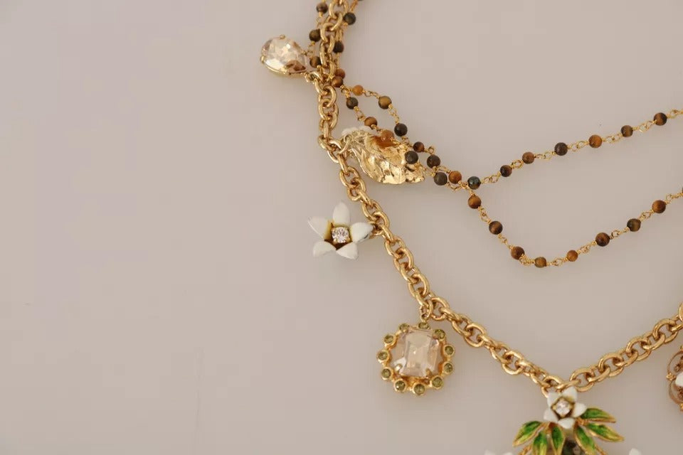 Dolce &amp; Gabbana guld messing krystal blomsterstatement charms halskæde