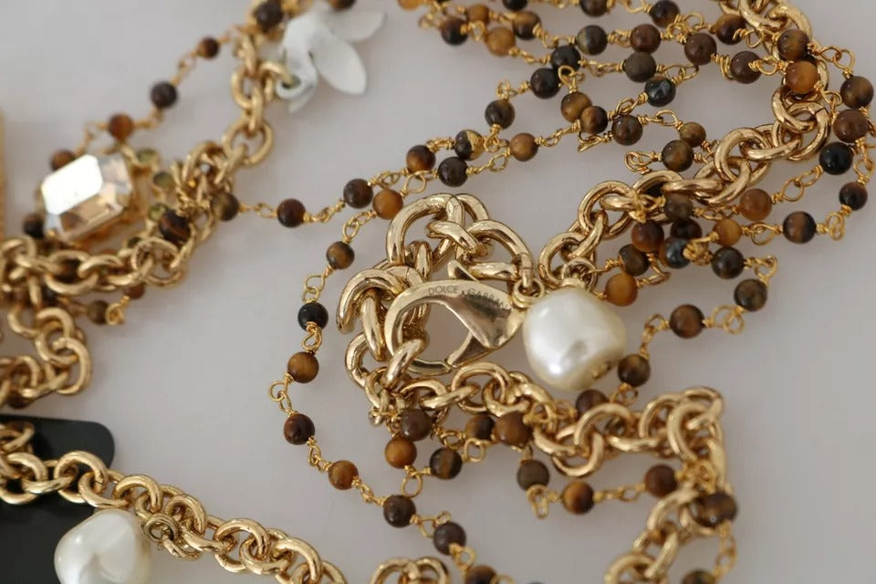 Dolce &amp; Gabbana guld messing krystal blomsterstatement charms halskæde
