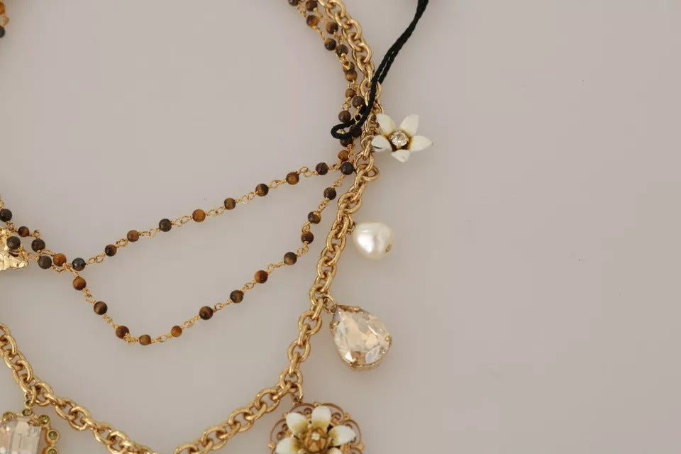Dolce &amp; Gabbana guld messing krystal blomsterstatement charms halskæde