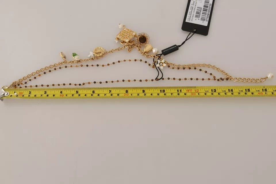 Dolce &amp; Gabbana guld messing krystal blomsterstatement charms halskæde