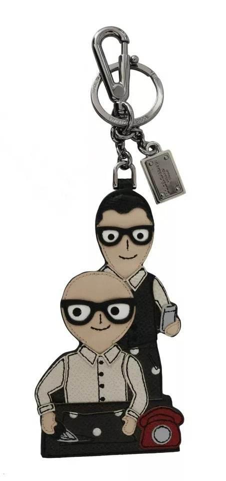 Dolce & Gabbana Silver Leather Dominico Stefano #DGFAMILY Logo Badge Keychain - Hilstor