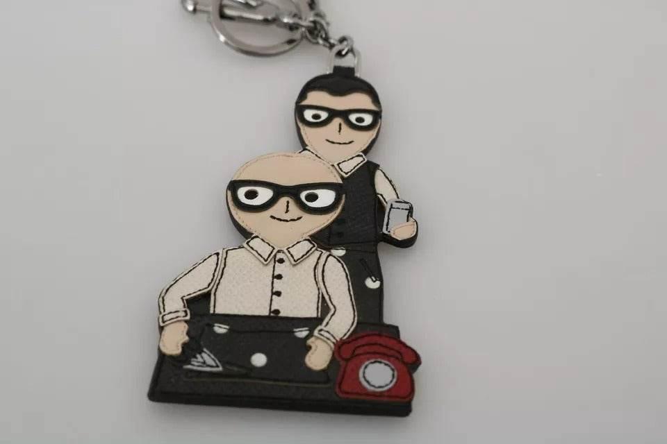 Dolce & Gabbana Silver Leather Dominico Stefano #DGFAMILY Logo Badge Keychain - Hilstor