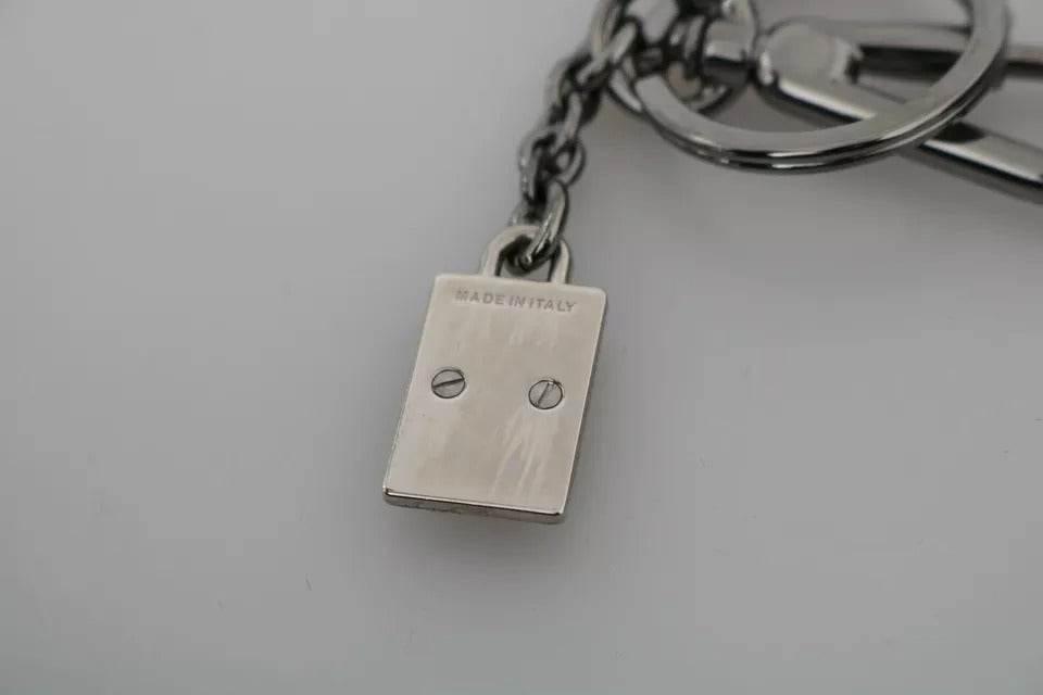 Dolce & Gabbana Silver Leather Dominico Stefano #DGFAMILY Logo Badge Keychain - Hilstor