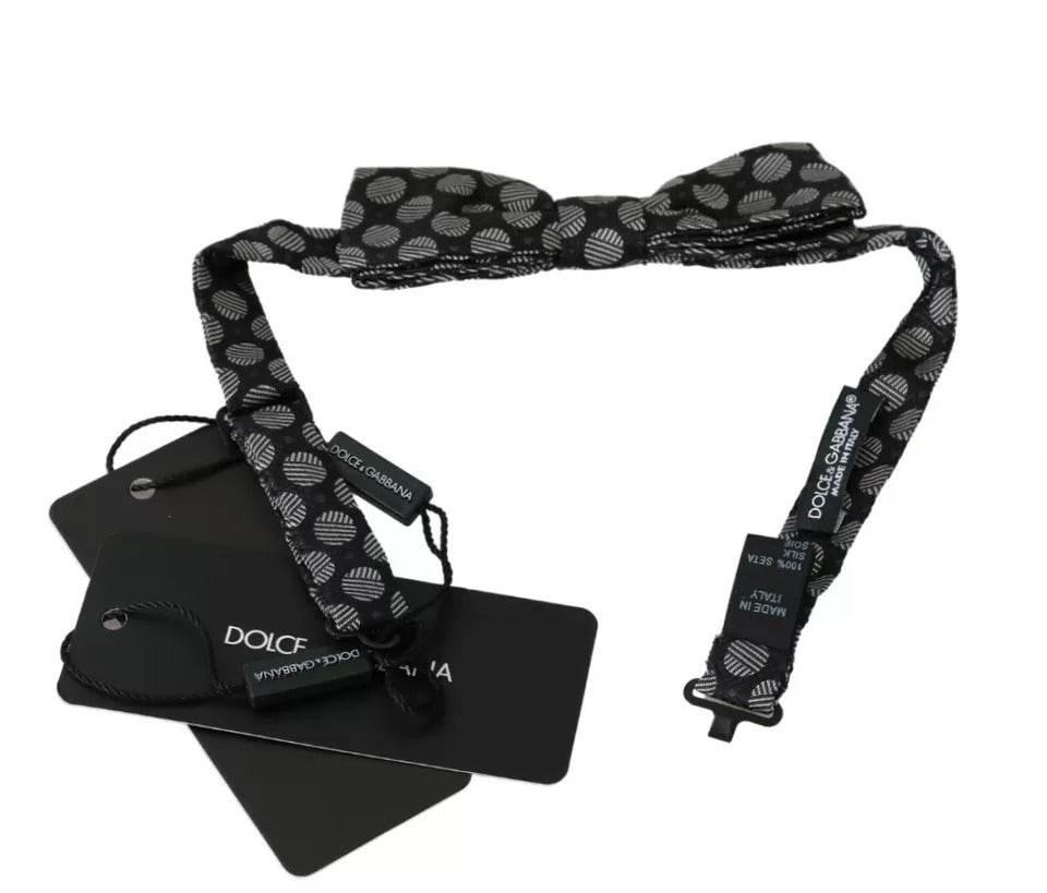 Dolce & Gabbana Black Silk Circles Men Necktie Bow Tie - Hilstor