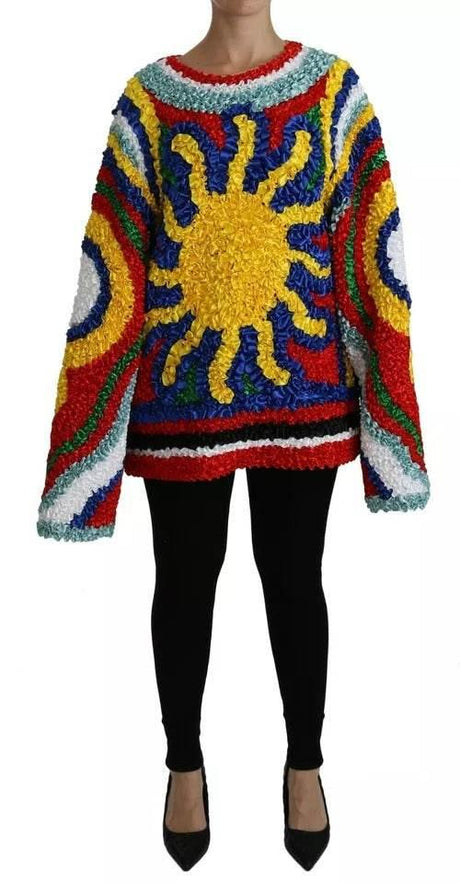 Dolce & Gabbana Multicolor Sun Ruffled Top Blouse Sweater - Hilstor