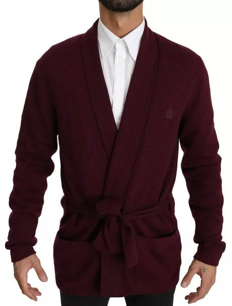 Dolce & Gabbana Bordeaux Cashmere Crown Cardigan Sweater - Hilstor