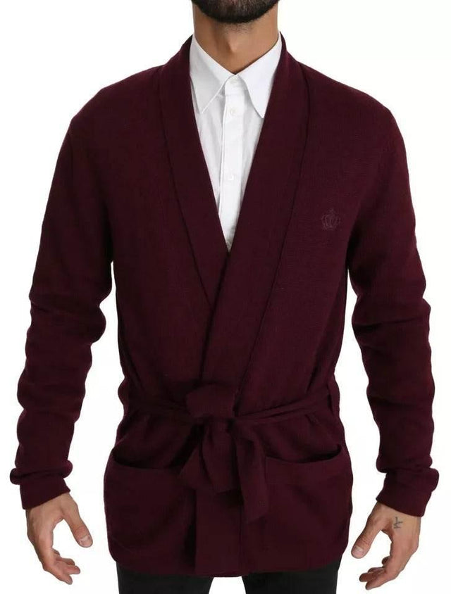 Dolce & Gabbana Bordeaux Cashmere Crown Cardigan Sweater - Hilstor