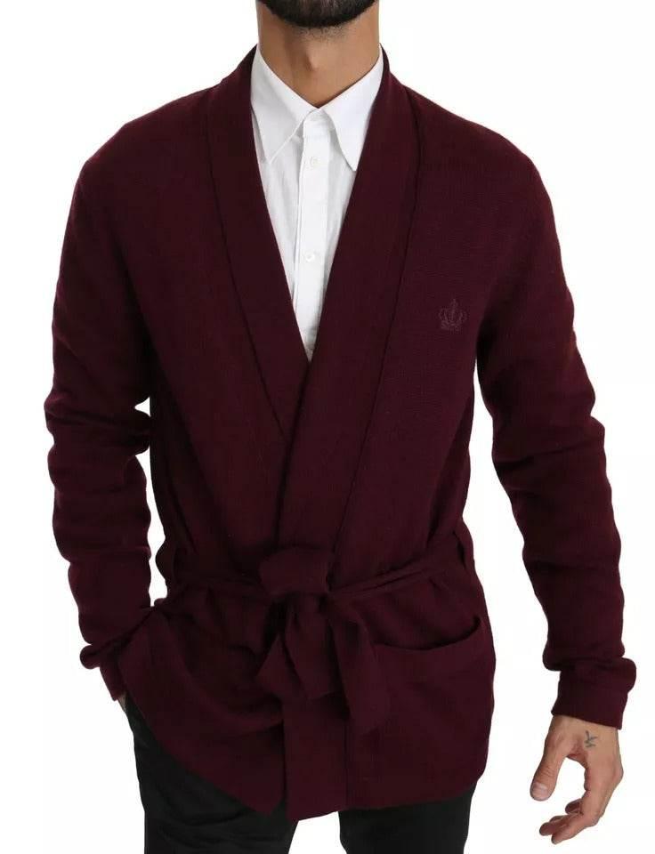 Dolce & Gabbana Bordeaux Cashmere Crown Cardigan Sweater - Hilstor