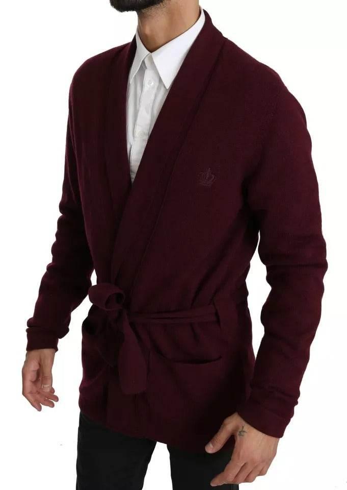 Dolce & Gabbana Bordeaux Cashmere Crown Cardigan Sweater - Hilstor