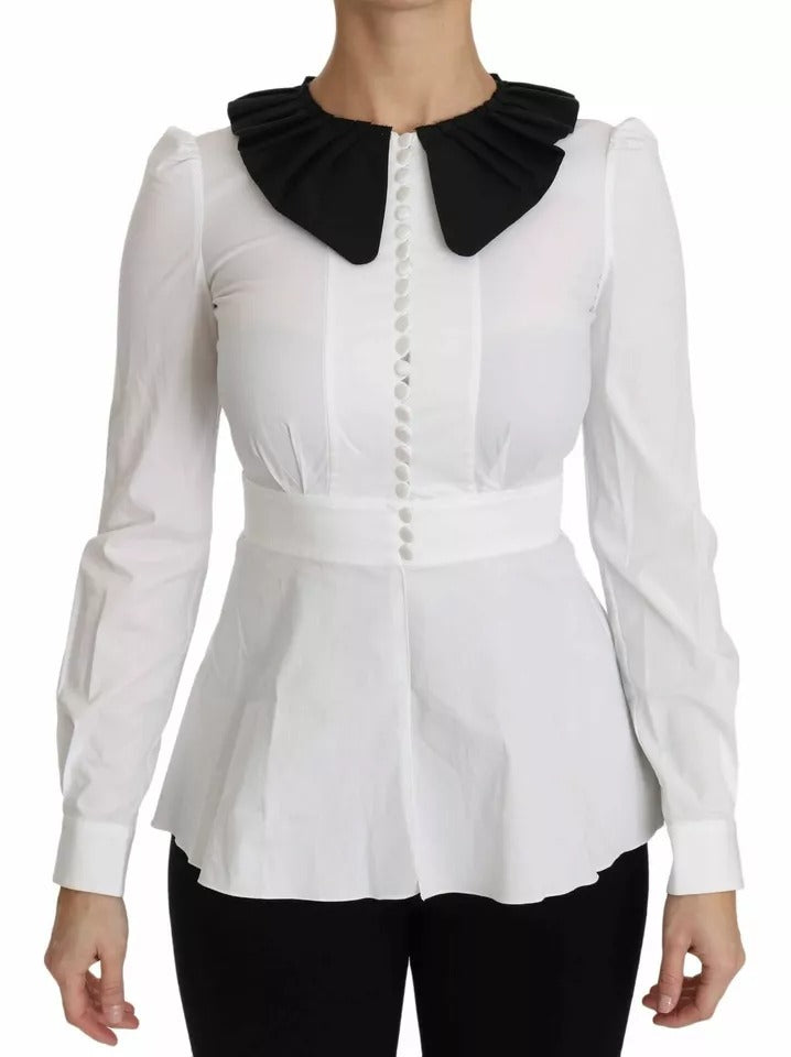 Dolce &amp; Gabbana Sort Hvid Dekorative Knapper Toppe Skjortebluse