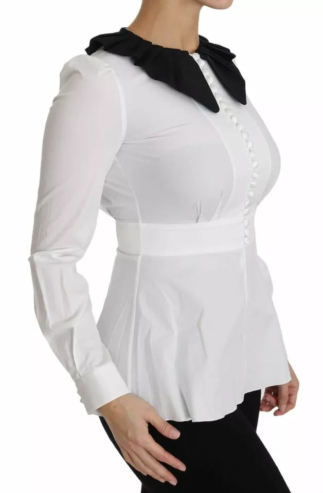 Dolce &amp; Gabbana Sort Hvid Dekorative Knapper Toppe Skjortebluse