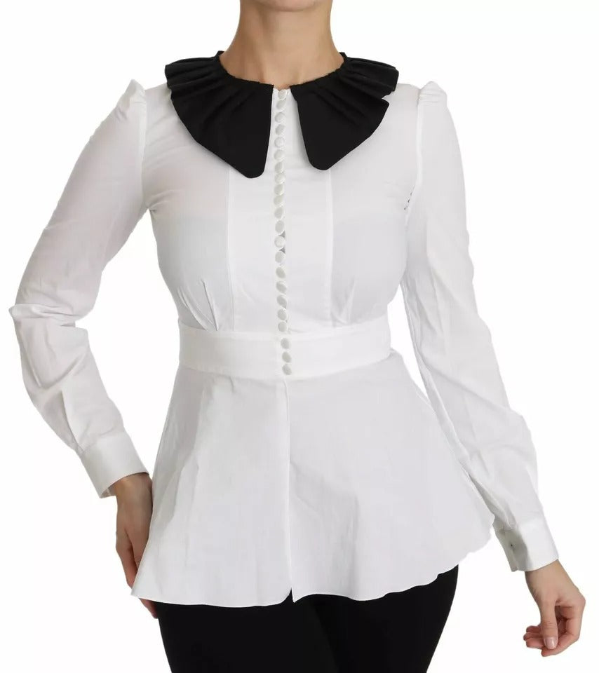 Dolce &amp; Gabbana Sort Hvid Dekorative Knapper Toppe Skjortebluse