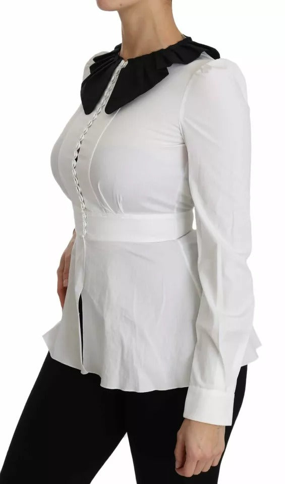Dolce &amp; Gabbana Sort Hvid Dekorative Knapper Toppe Skjortebluse