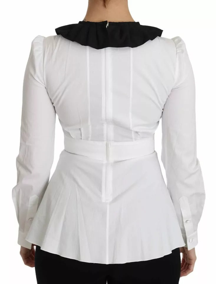 Dolce &amp; Gabbana Sort Hvid Dekorative Knapper Toppe Skjortebluse