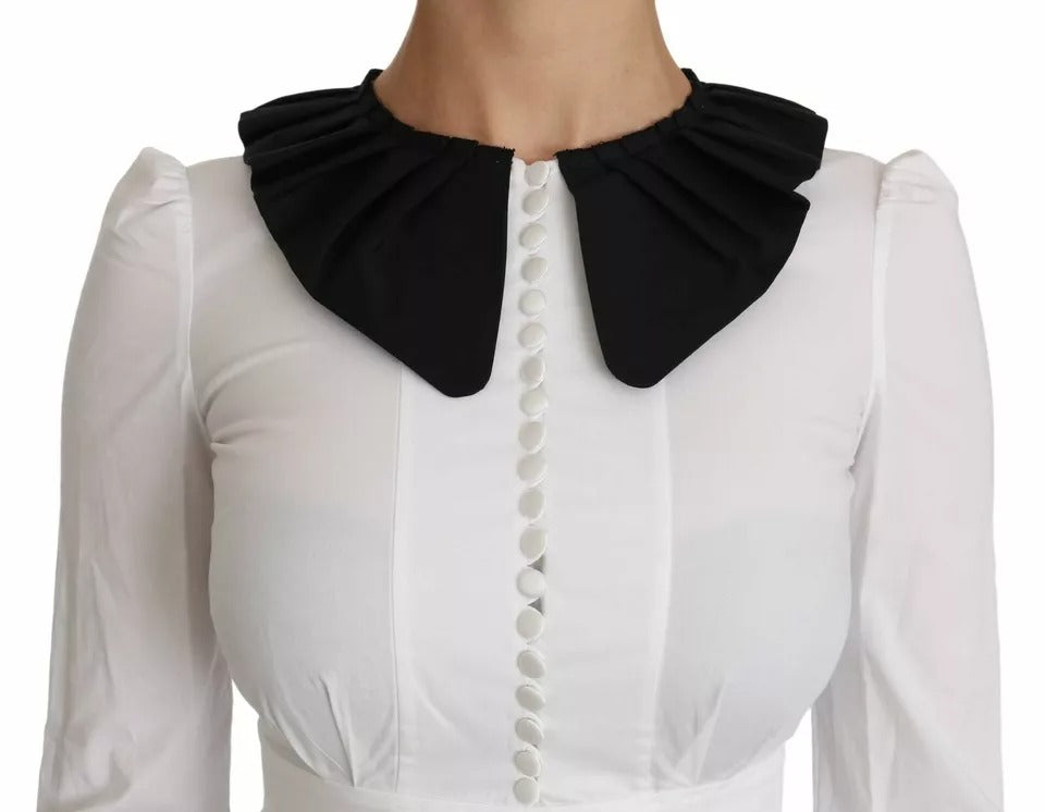 Dolce &amp; Gabbana Sort Hvid Dekorative Knapper Toppe Skjortebluse