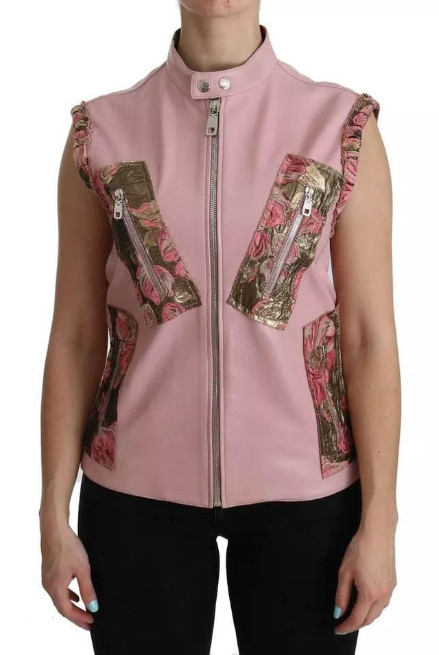 Dolce & Gabbana Pink Leather Sleeveless Vest Jacket Blouse - Hilstor
