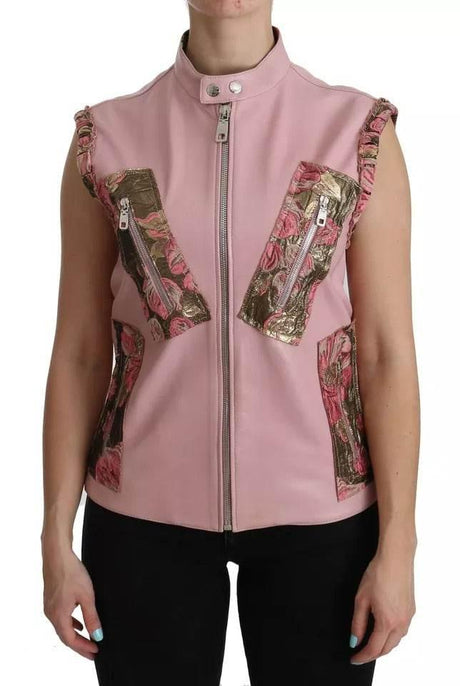 Dolce & Gabbana Pink Leather Sleeveless Vest Jacket Blouse - Hilstor