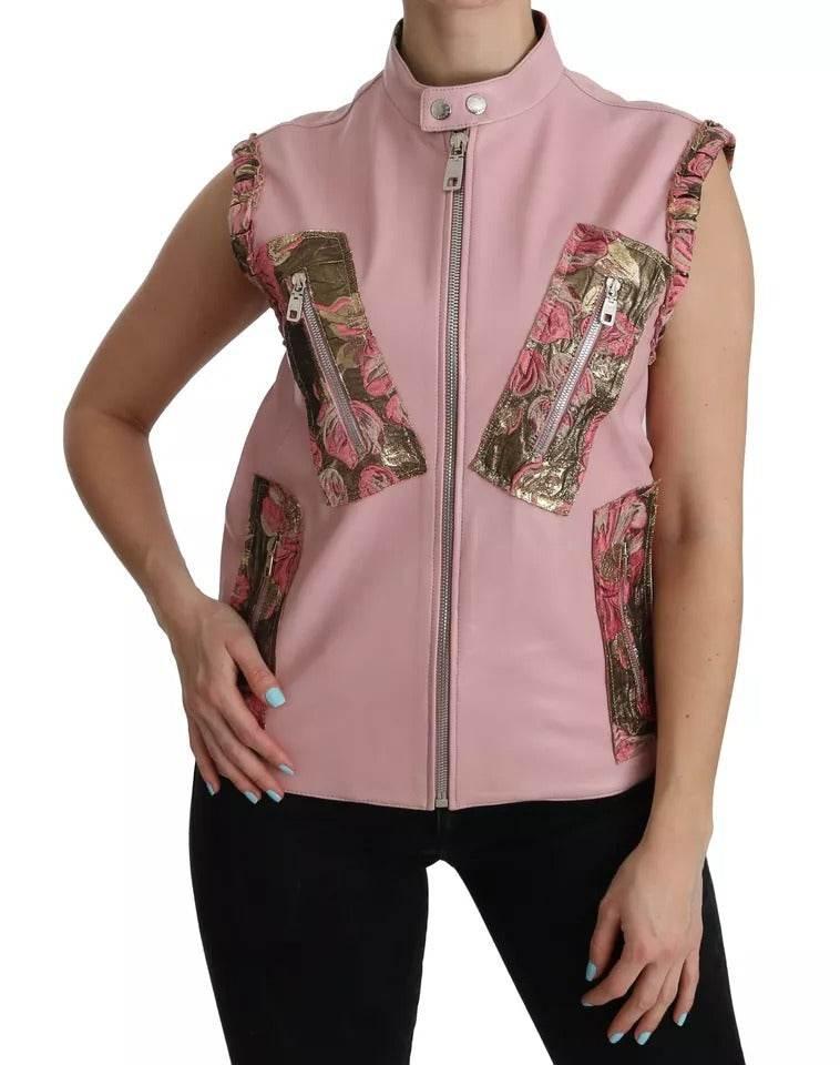 Dolce & Gabbana Pink Leather Sleeveless Vest Jacket Blouse - Hilstor
