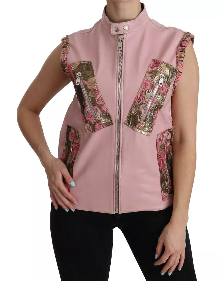 Dolce &amp; Gabbana Pink Læder Ærmeløs Vest Jakkebluse