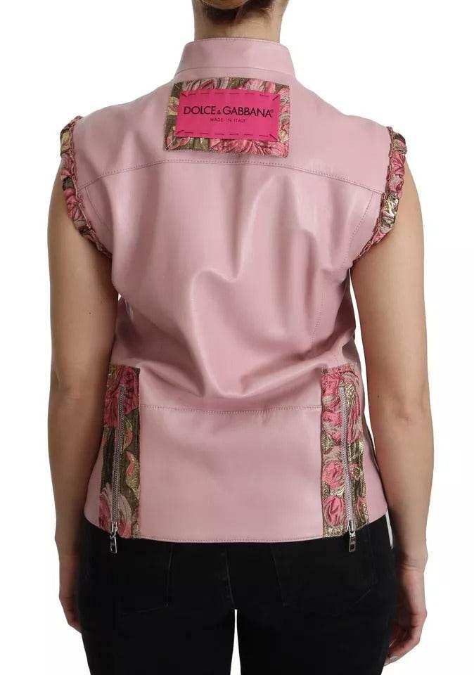 Dolce & Gabbana Pink Leather Sleeveless Vest Jacket Blouse - Hilstor