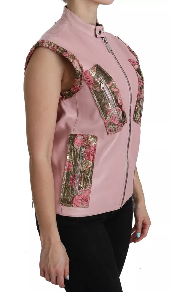 Dolce &amp; Gabbana Pink Læder Ærmeløs Vest Jakkebluse