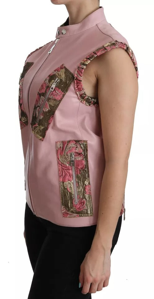 Dolce &amp; Gabbana Pink Læder Ærmeløs Vest Jakkebluse