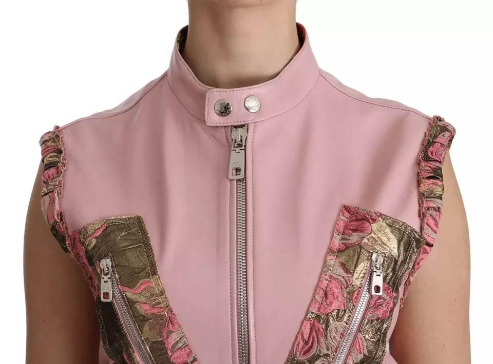 Dolce & Gabbana Pink Leather Sleeveless Vest Jacket Blouse - Hilstor