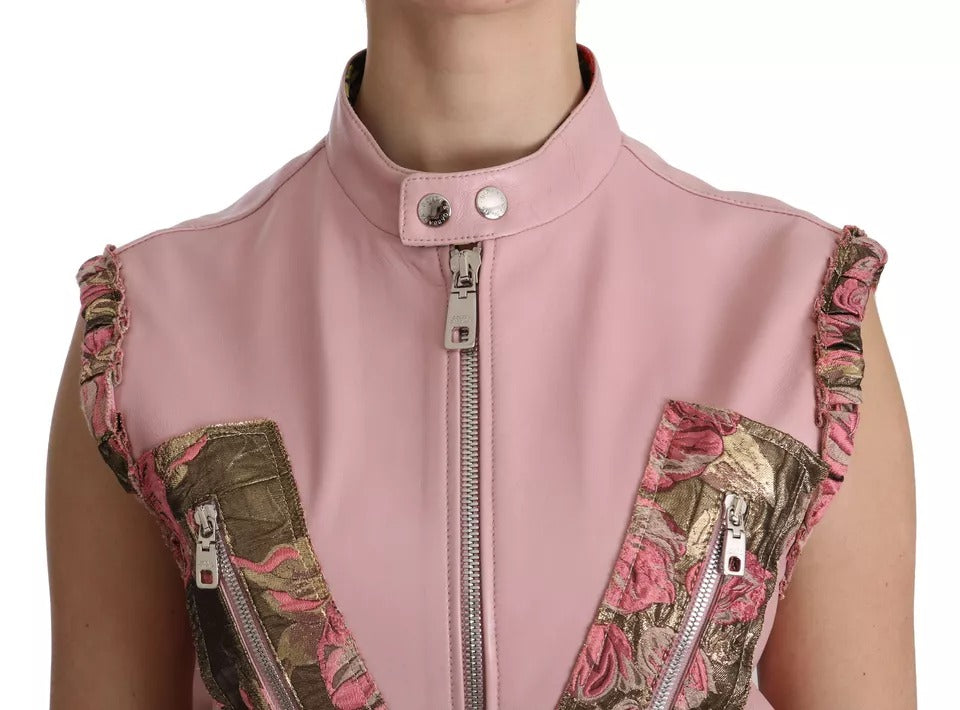 Dolce &amp; Gabbana Pink Læder Ærmeløs Vest Jakkebluse