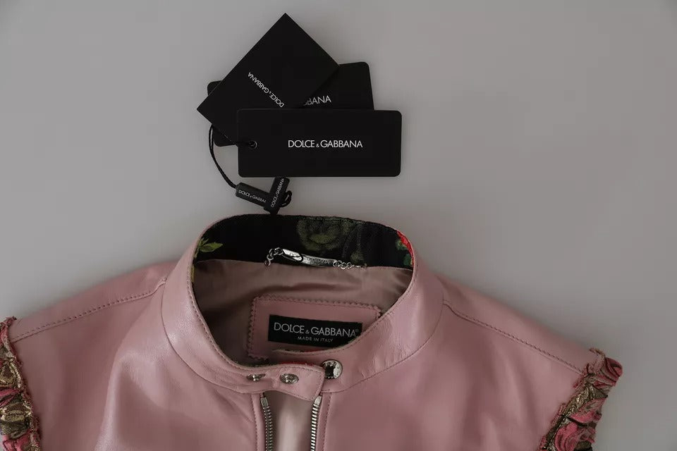 Dolce &amp; Gabbana Pink Læder Ærmeløs Vest Jakkebluse