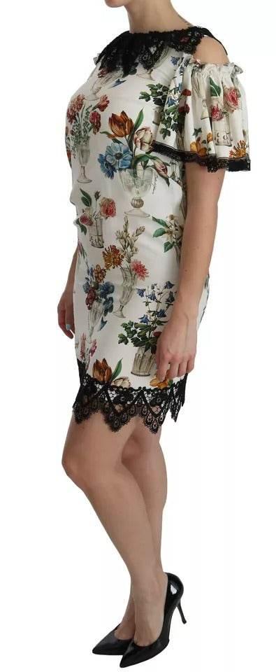 Dolce & Gabbana White Lace Floral Vase Shift Mini Dress - Hilstor