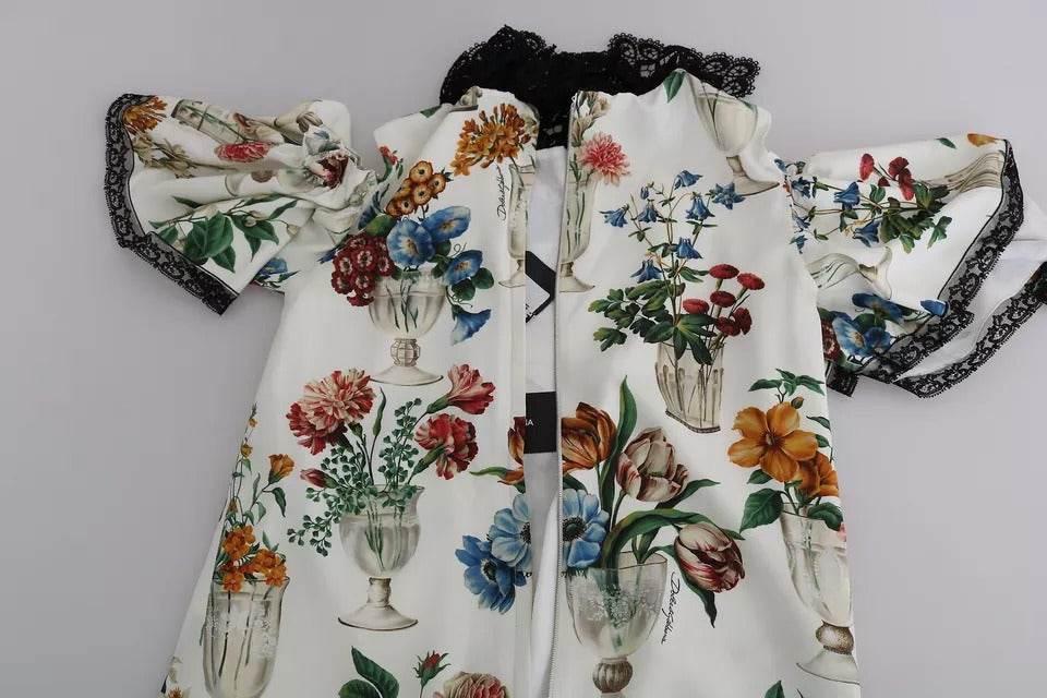 Dolce & Gabbana White Lace Floral Vase Shift Mini Dress - Hilstor