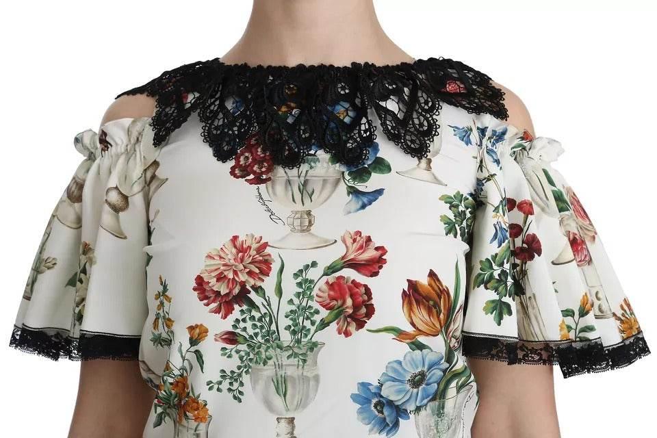 Dolce & Gabbana White Lace Floral Vase Shift Mini Dress - Hilstor