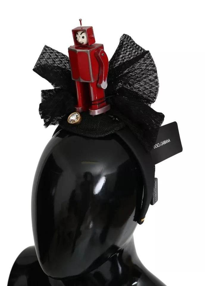 Dolce & Gabbana Red Black Robot Clear Crystal Headband Tiara Diadem - Hilstor