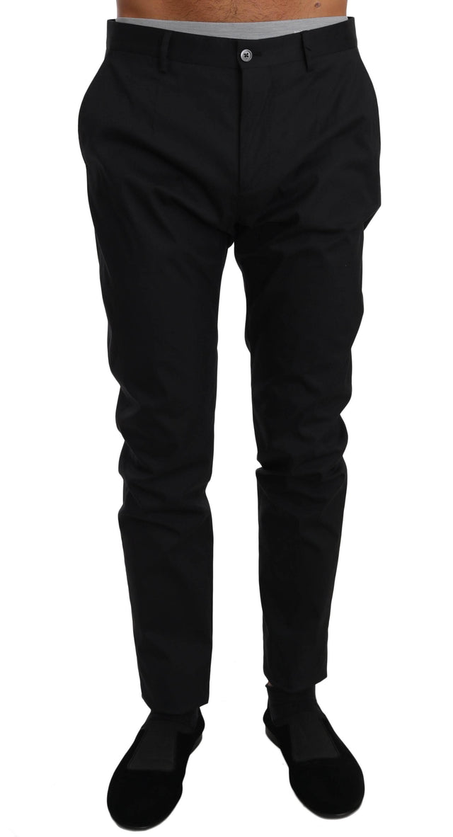 Dolce & Gabbana Black Cotton Stretch Formal Trousers Pants - Hilstor