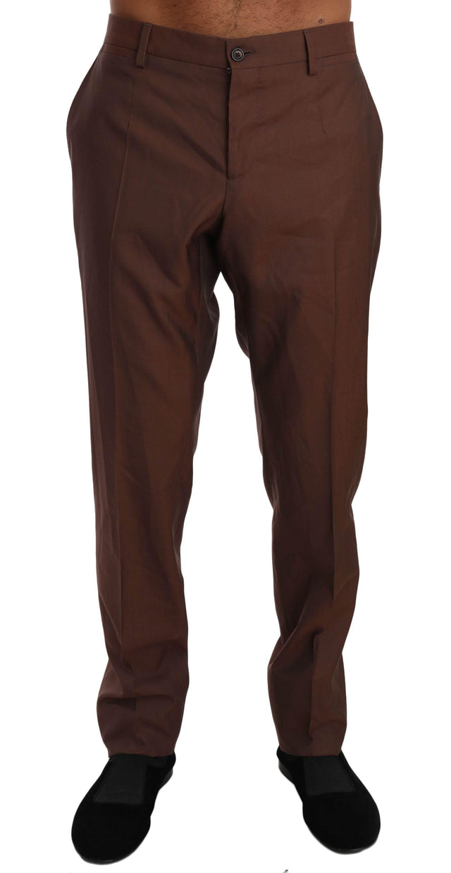 Dolce & Gabbana Elegant Brown Wool-Silk Formal Pants - Hilstor