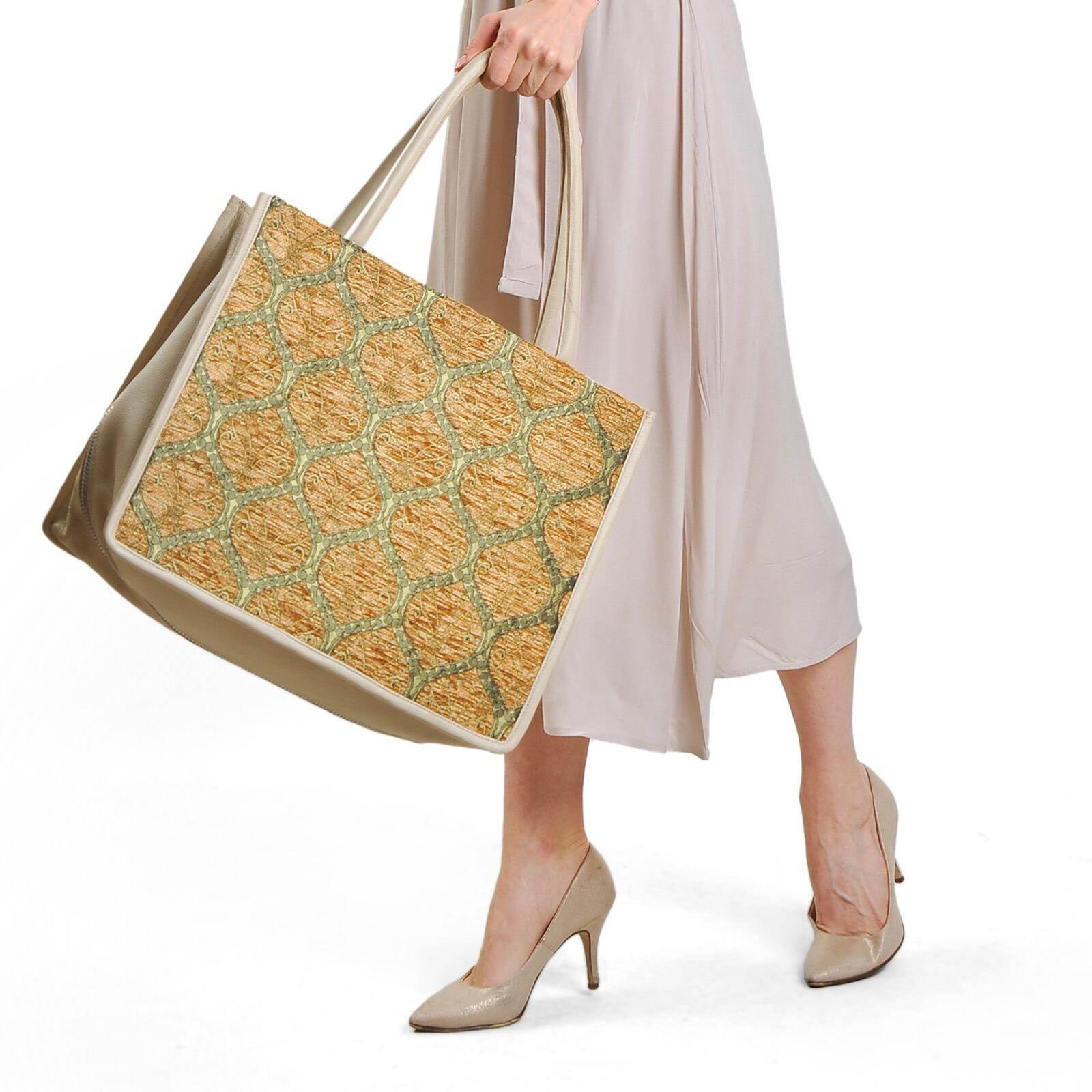 Leona Large Leather & Silk Tote Bag | Spacious & Stylish | Handmade in Turkey | Perfect for Work & Weekend Getaways - Hilstor
