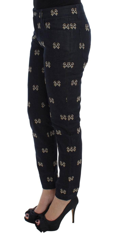 Dolce & Gabbana Blue Key Embroidered Slim Fit KATE Jeans - Hilstor