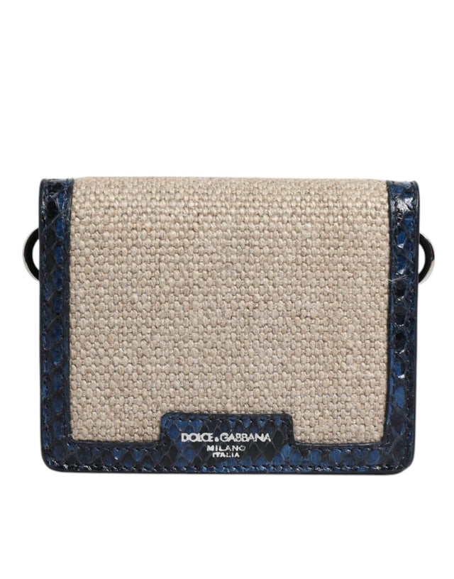 Dolce & Gabbana Beige Blue Leather Canvas Bifold Crossbody Bag - Hilstor