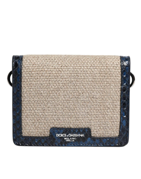 Dolce & Gabbana Beige Blue Leather Canvas Bifold Crossbody Bag - Hilstor