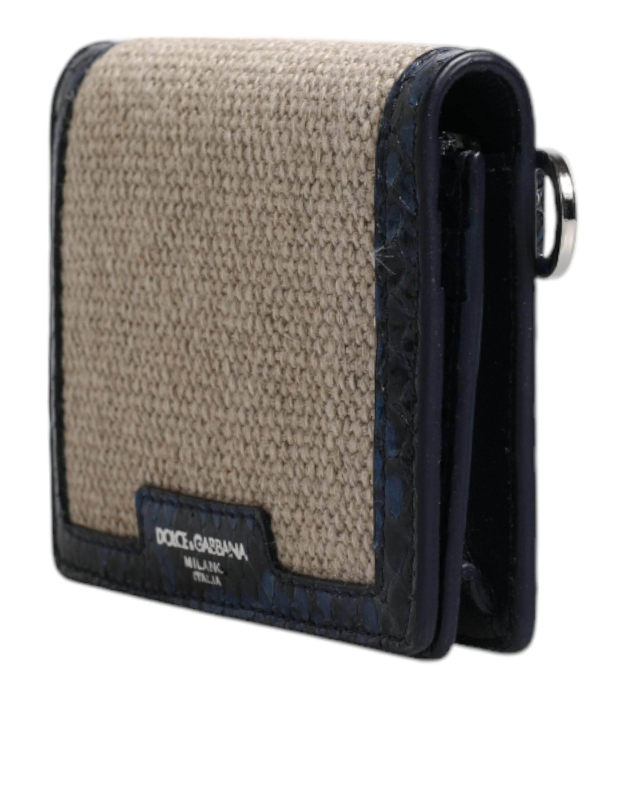 Dolce & Gabbana Beige Blue Leather Canvas Bifold Crossbody Bag - Hilstor