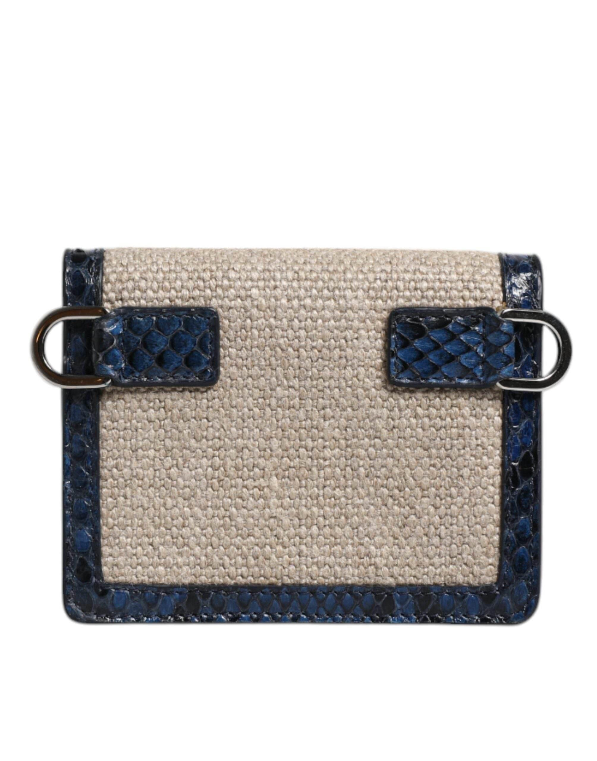 Dolce & Gabbana Beige Blue Leather Canvas Bifold Crossbody Bag - Hilstor