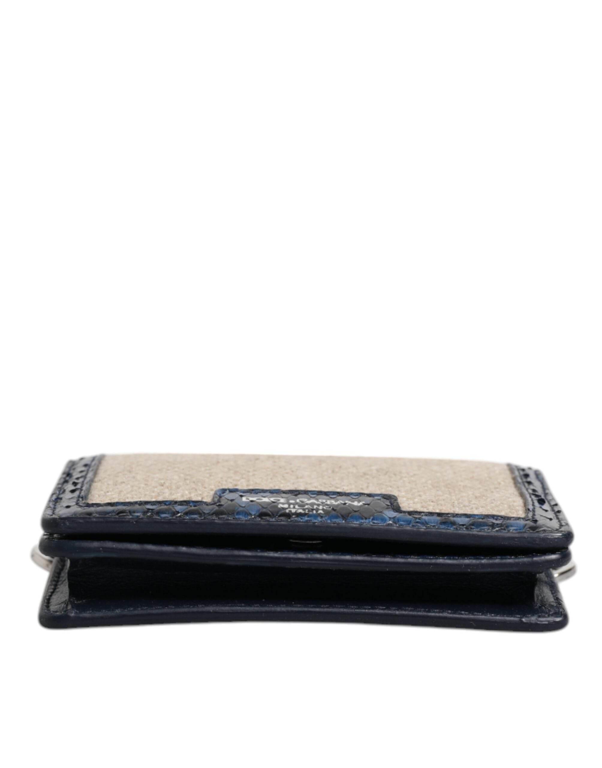 Dolce & Gabbana Beige Blue Leather Canvas Bifold Crossbody Bag - Hilstor