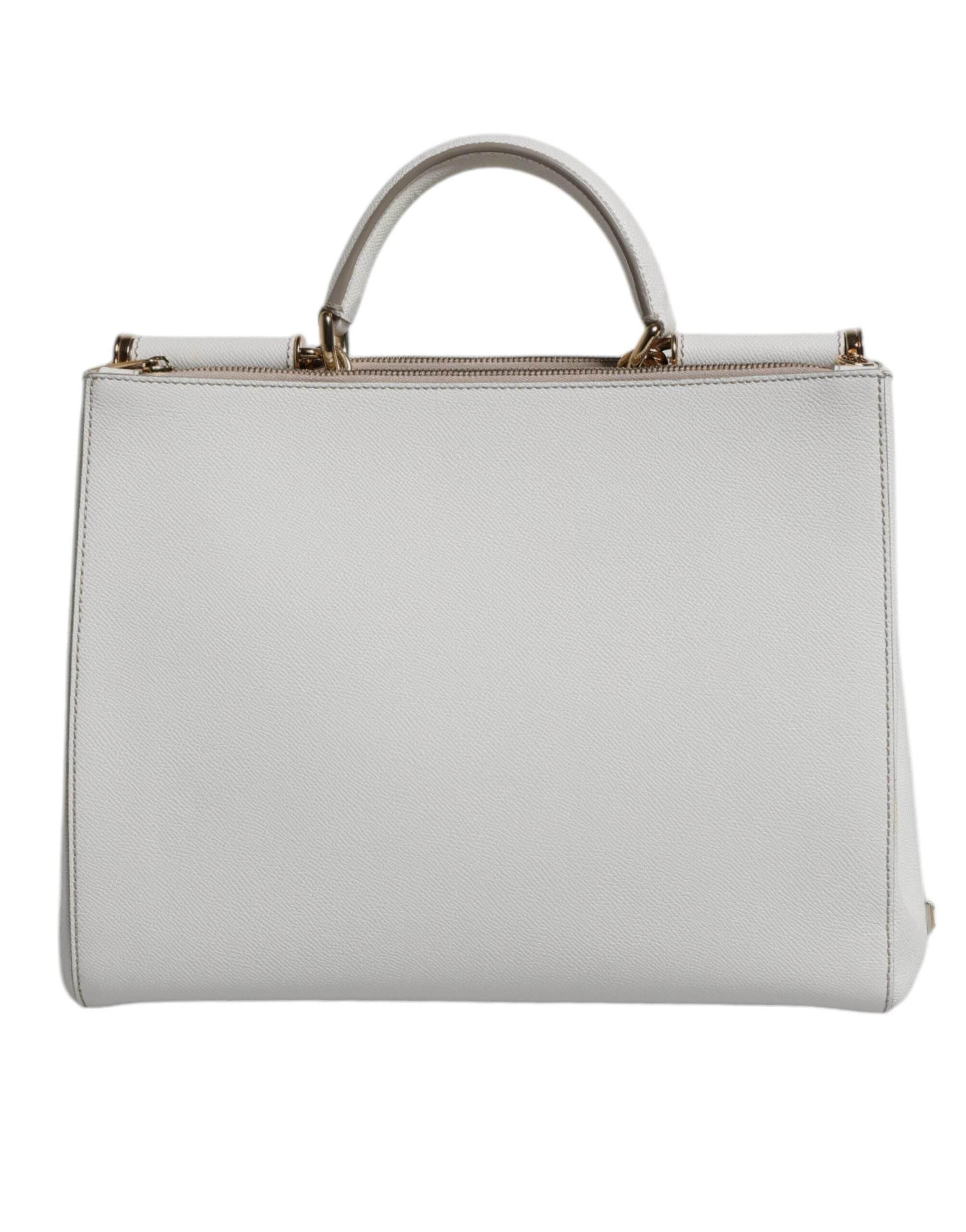 Dolce & Gabbana White Leather Logo Top Handle Tote Crossbody Bag - Hilstor