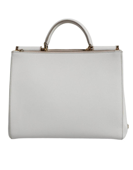 Dolce & Gabbana White Leather Logo Top Handle Tote Crossbody Bag - Hilstor