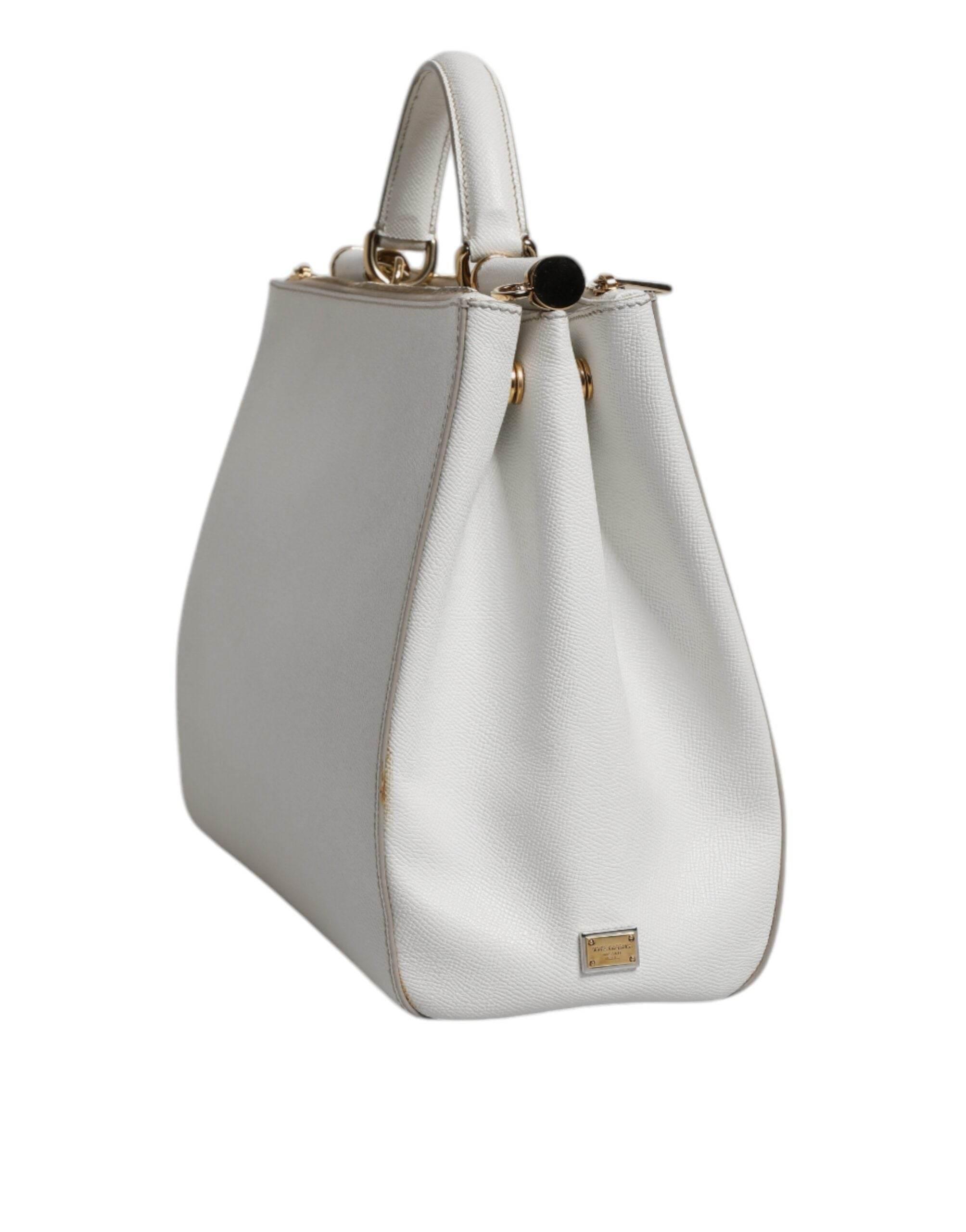 Dolce & Gabbana White Leather Logo Top Handle Tote Crossbody Bag - Hilstor