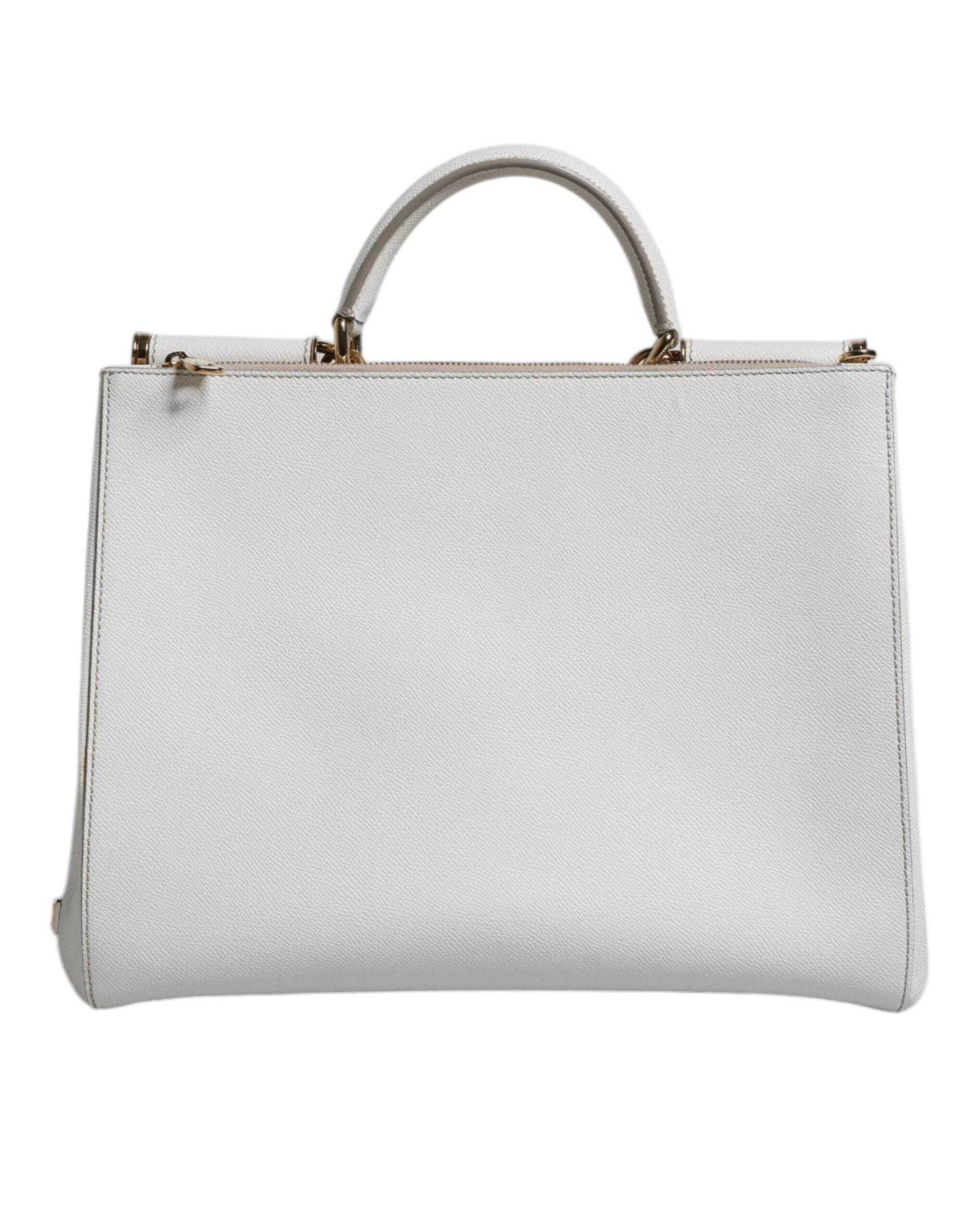 Dolce & Gabbana White Leather Logo Top Handle Tote Crossbody Bag - Hilstor
