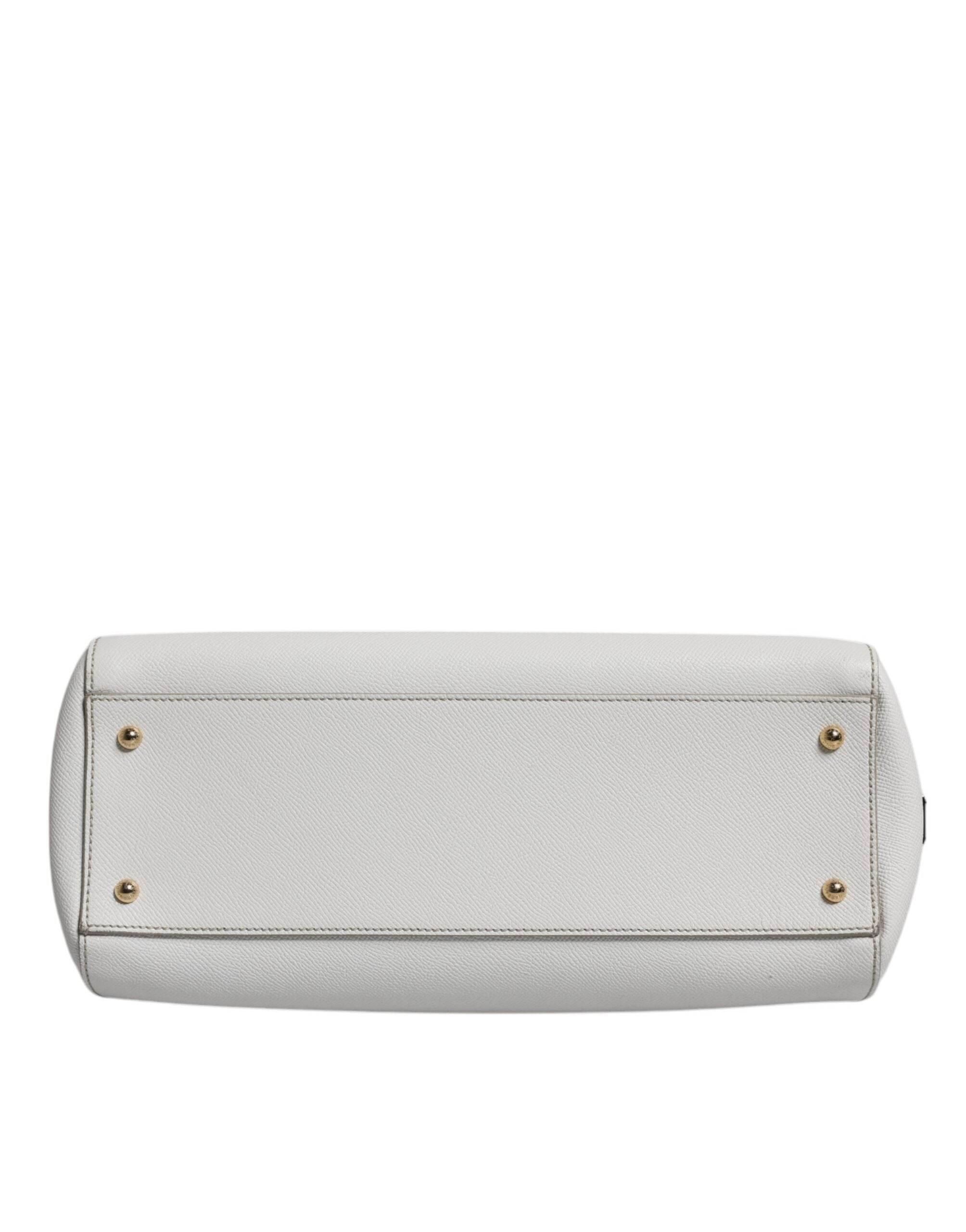 Dolce & Gabbana White Leather Logo Top Handle Tote Crossbody Bag - Hilstor