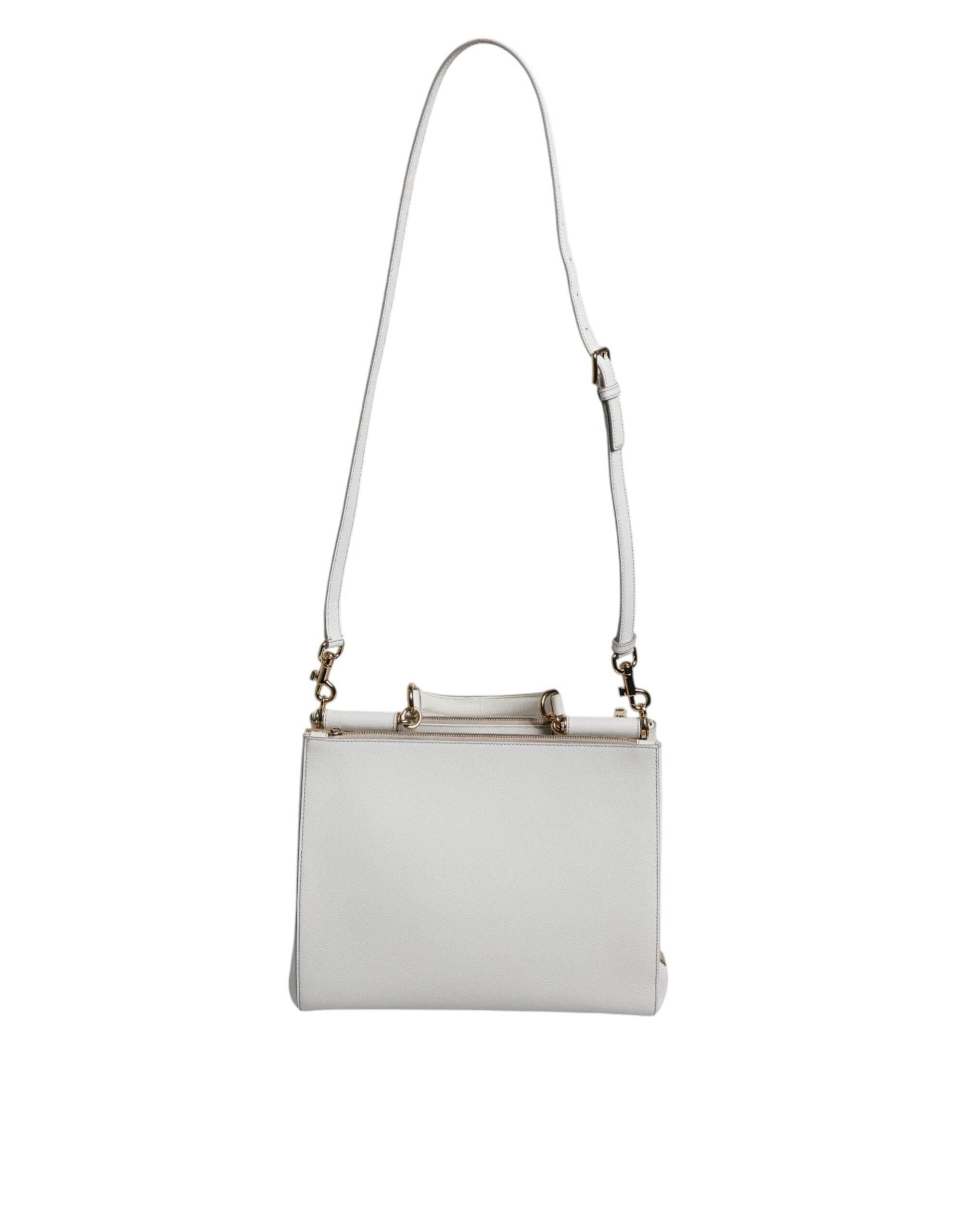 Dolce & Gabbana White Leather Logo Top Handle Tote Crossbody Bag - Hilstor